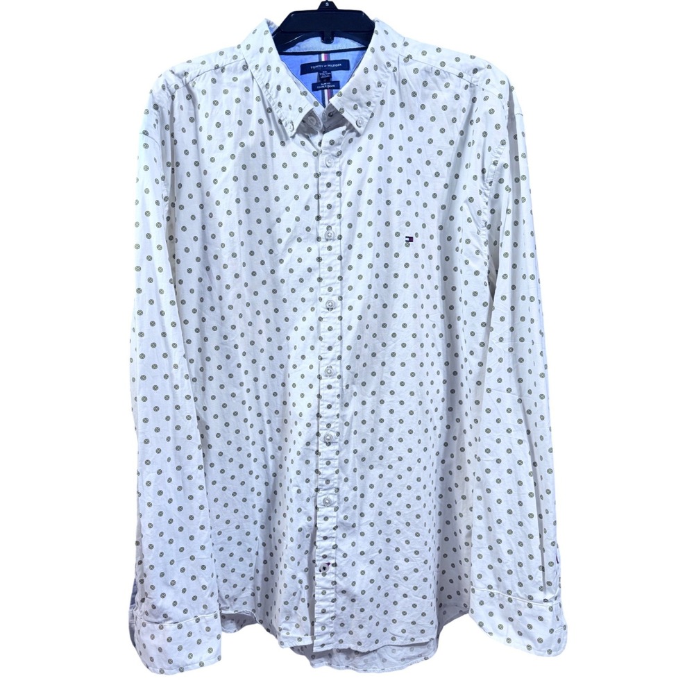Tommy Hilfiger Button Down Woven Slim‎ Fit White Geometric Print XXL Everyday